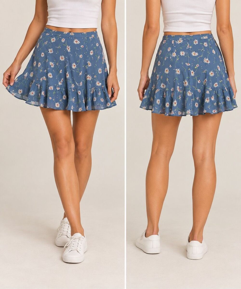 Dress Forum Floral Mini Skirt Size S Blue Ruffle Hem Y2K Cottagecore